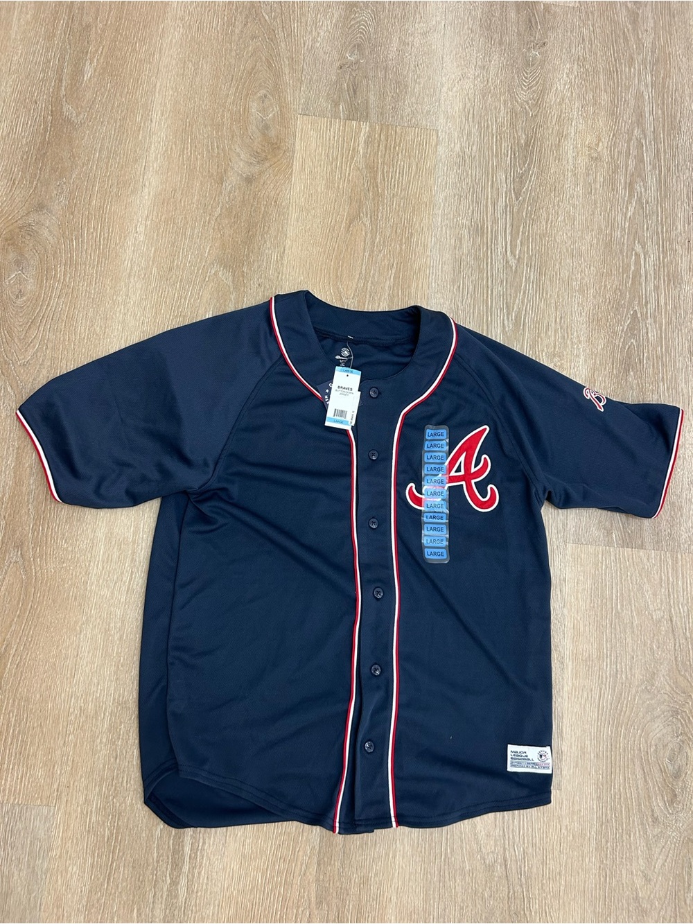 Atlanta Braves Jersey L MLB Dynasty Series Navy Blue Button Up Team Shirt Mens